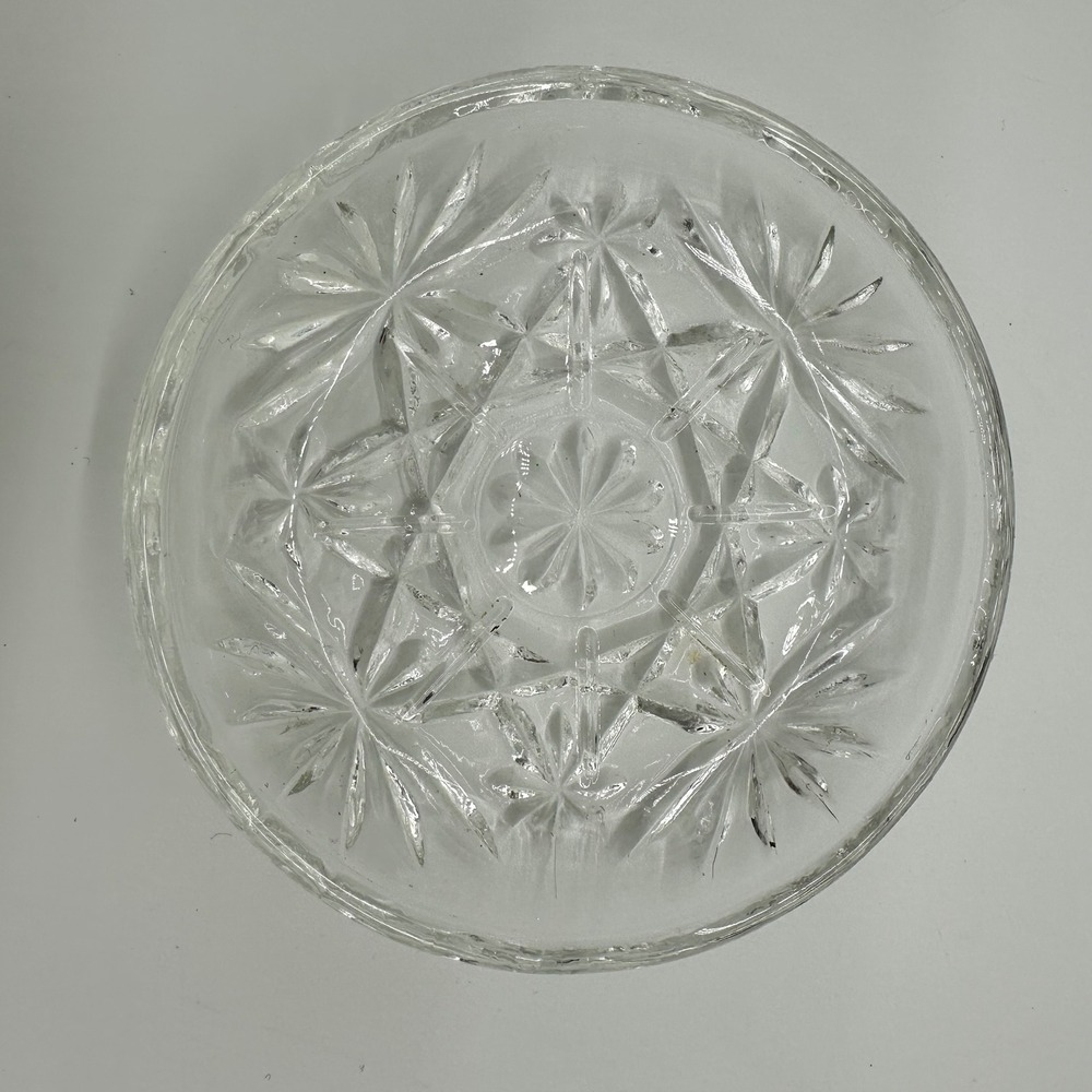 Vintage Anchor Hocking Coaster Prescut Clear Glass Oatmeal Star Fan 3.5"‎